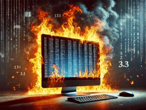 Bild eines brennenden Monitors, das die Dramatik und Gefahr des Datendiebstahls visualisiert.